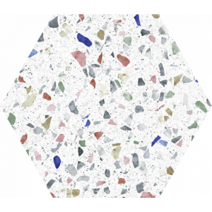 Terrazzo dlažba/obklad hexagon Bílá, Multicolor 25cm*
