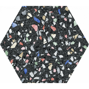 Terrazzo dlažba/obklad hexagon Černá, Multicolor 25cm*
