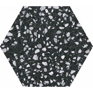 Terrazzo dlažba/obklad hexagon Černá, Bílá 25cm